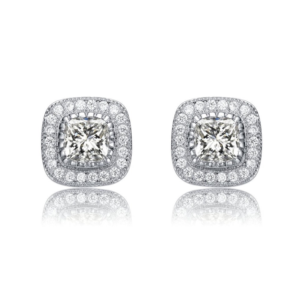 GENEVIVE JEWELRY HALO SQUARE STUD EARRINGS. New